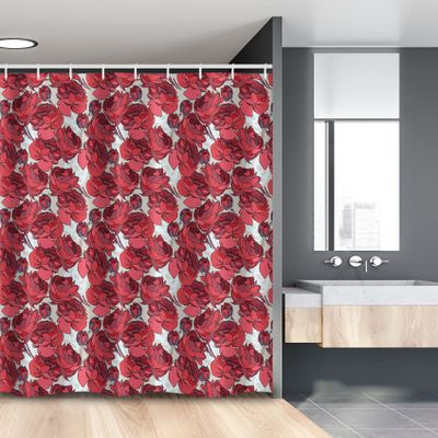 Ambesonne Floral Stall Shower Curtain, Vibrant Graphic Design Roses Pattern Blossoms Romantic Bouquet Illustration, Fabric Bathroom Decor Set with Hooks, 54" W x 78" L, Purple Pink Red
