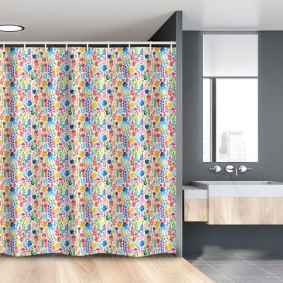 Ambesonne Floral Stall Shower Curtain, Vibrant Watercolor Brush Stroked Spring Flowers Tulips Roses Pansies and Wild Herbs, Fabric Bathroom Decor Set with Hooks, 54" W x 78" L, Multicolor