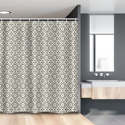 Ambesonne Quatrefoil Stall Shower Curtain, Edwardian Style Vintage Tessellation Pattern in Plain Colors Rich Floral Motifs, Fabric Bathroom Decor Set with Hooks, 54" W x 78" L, Taupe Beige