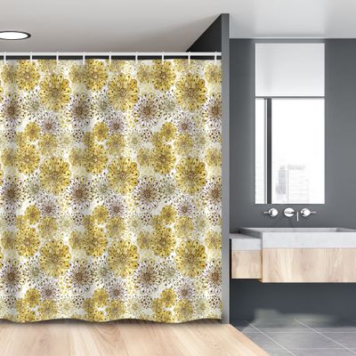 Ambesonne Floral Stall Shower Curtain, Blossoms Petals Modern Dots Abstract Bedding Plants Gardening, Fabric Bathroom Decor Set with Hooks, 54" W x 78" L, Khaki Brown White