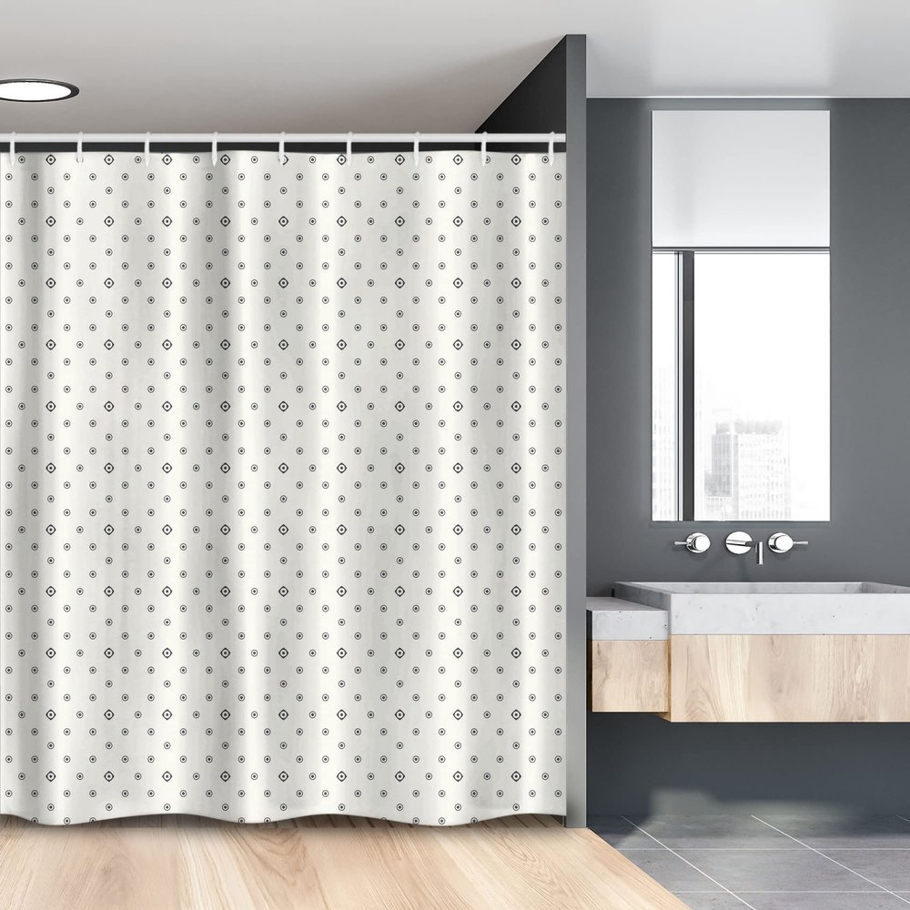Ambesonne Geometric Stall Shower Curtain, Abstract Modern Design with Hexagons with Circles Rounds Geometrical Art, Fabric Bathroom Decor Set with Hooks, 54" W x 78" L, Black and White