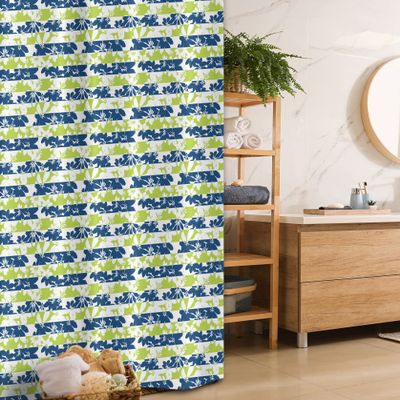 Ambesonne Floral Stall Shower Curtain, Stripes with Nature Blossom Silhouettes Coming of The Spring Theme, Fabric Bathroom Decor Set with Hooks, 36" W x 72" L, Apple Green Navy Blue