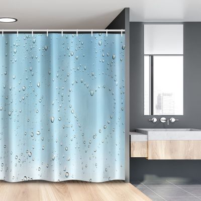 Ambesonne Turquoise Stall Shower Curtain, Heart Shape Rain Droplets on Crystal Clear Window Glass Pure Love Valentines Romantic, Fabric Bathroom Decor Set with Hooks, 54" W x 78" L, Blue
