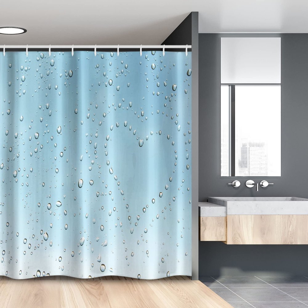Ambesonne Turquoise Stall Shower Curtain, Heart Shape Rain Droplets on Crystal Clear Window Glass Pure Love Valentines Romantic, Fabric Bathroom Decor Set with Hooks, 54" W x 78" L, Blue