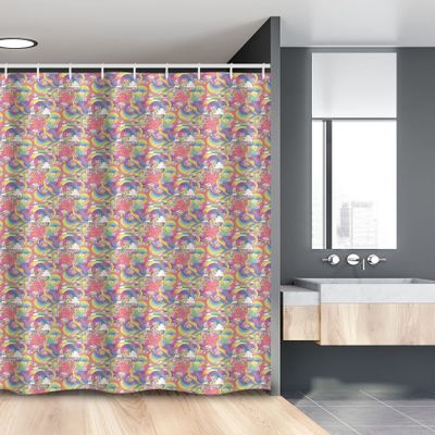 Ambesonne Cartoon Stall Shower Curtain, Colorful Unicorns Theme on Fluffy Clouds Happy and Funny Graphic, Fabric Bathroom Decor Set with Hooks, 54" W x 78" L, Multicolor