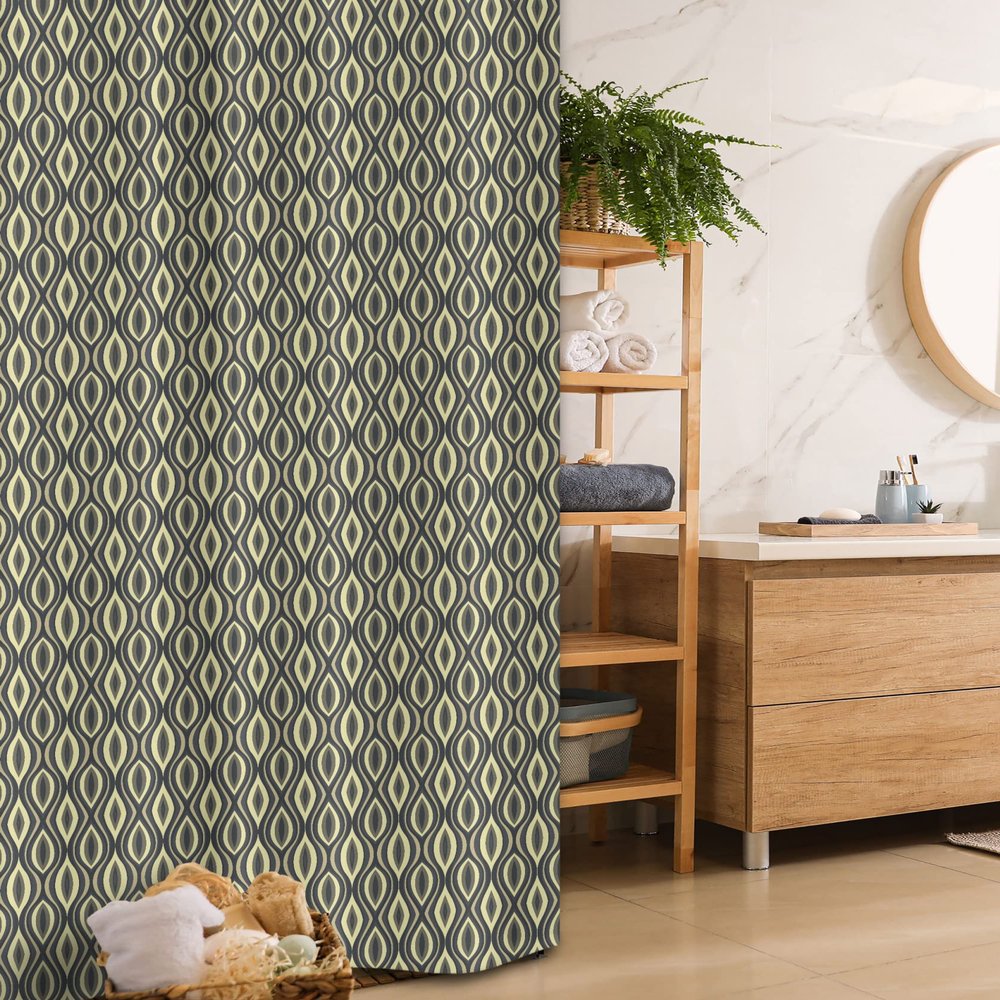 Ambesonne Geometric Stall Shower Curtain, Wavy Vertical Old Fashion Ornamental Tiles Boho Design, Fabric Bathroom Decor Set with Hooks, 36" W x 72" L, Charcoal Grey Yellow