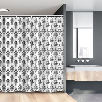 Ambesonne Damask Stall Shower Curtain, Baroque Style Victorian Renaissance Pattern with Effects Vintage Design, Fabric Bathroom Decor Set with Hooks, 54" W x 78" L, Black White