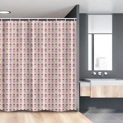 Ambesonne Japanese Stall Shower Curtain, Colorful Kokeshi Dolls Print in Floral Head-Wears Traits, Fabric Bathroom Decor Set with Hooks, 54" W x 78" L, Pale Redwood Multicolor