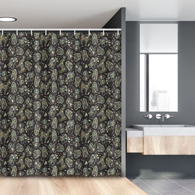 Ambesonne Sugar Skull Stall Shower Curtain, Owl Penguin Llama and Raccoon Calavera and Bones Ornament, Fabric Bathroom Decor Set with Hooks, 54" W x 78" L, Black Ivory Multicolor