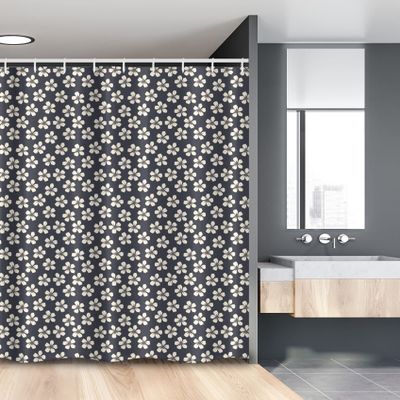 Ambesonne Floral Stall Shower Curtain, Cherry Flowers on Dark Blue Toned Background Blooming Spring Nature, Fabric Bathroom Decor Set with Hooks, 54" W x 78" L, Dark Blue Grey Ivory