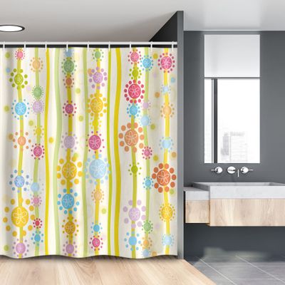 Ambesonne Floral Stall Shower Curtain, Vertical Lines with Colorful Cartoon Style Flowers and Dots Girls Fun, Fabric Bathroom Decor Set with Hooks, 54" W x 78" L, Multicolor