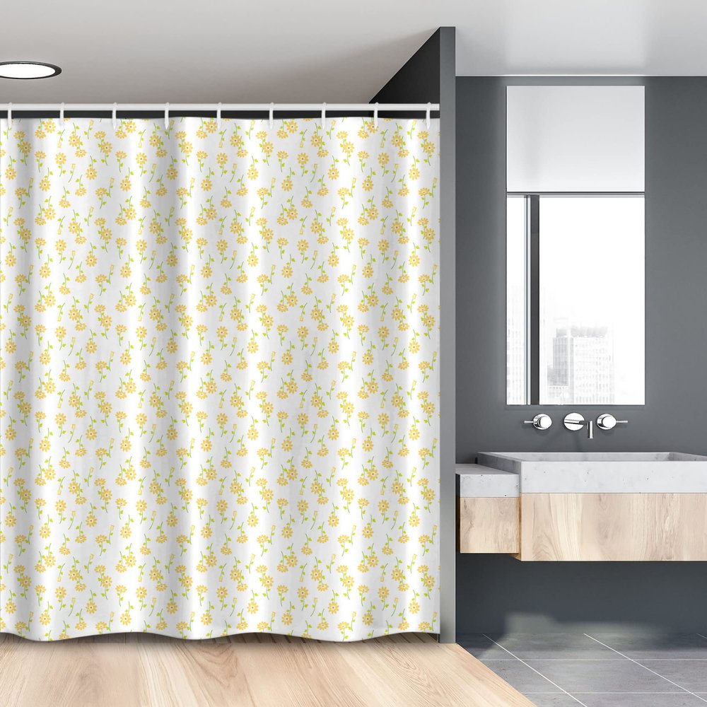 Ambesonne Floral Stall Shower Curtain, Energetic Romantic Spring Blossoms Tulips Pattern, Fabric Bathroom Decor Set with Hooks, 54" W x 78" L, Mustard Yellow Green
