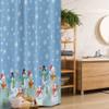 Ambesonne Christmas Stall Shower Curtain, Snowman Party Themed Cartoon Composition Winter Season Elements Trees Snowflakes, Fabric Bathroom Decor Set with Hooks, 36" W x 72" L, Seafoam Blue view 1