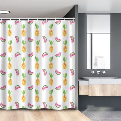 Ambesonne Pineapple Stall Shower Curtain, Pineapple and Watermelon Fruit Themed Minimal Sketch Pastel Watercolor Pattern, Fabric Bathroom Decor Set with Hooks, 54" W x 78" L, Multicolor
