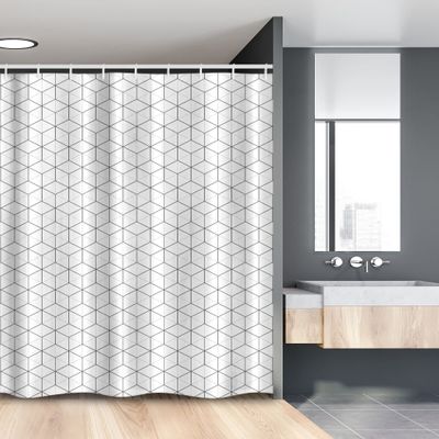 Ambesonne Geometric Stall Shower Curtain, Abstract Line Image Shapes Triangles Hexagonals Squares Stripes Form, Fabric Bathroom Decor Set with Hooks, 54" W x 78" L, Black and White