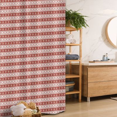 Ambesonne Christmas Stall Shower Curtain, Norwegian Scandinavian Traditional Vintage Style Borders Reindeer Striped Flower, Fabric Bathroom Decor Set with Hooks, 36" W x 72" L, Red White