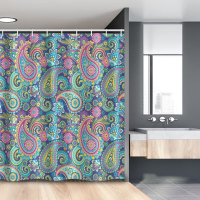 Ambesonne Paisley Stall Shower Curtain, Ornate Traditional Teardrop Elements Details in Bohemian Design Print, Fabric Bathroom Decor Set with Hooks, 54" W x 78" L, Multicolor Dark Lavender
