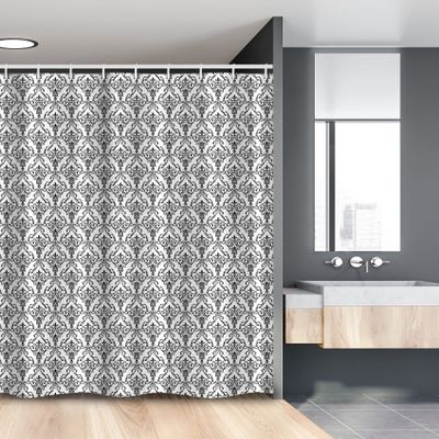 Ambesonne Damask Stall Shower Curtain, Monochrome Surreal Foliage Pattern Cool Ornate Swirls Vintage Inspirations, Fabric Bathroom Decor Set with Hooks, 54" W x 78" L, Black White