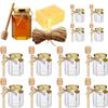 Adabocute 4oz Hexagonal Honey Jars - Glass Honey Jars with Gold Lids, Wooden Dippers, Bee Charms and Jutes - Hexagon Jars for Baby Shower, Wedding and Party Favors, 12 Pack view 1