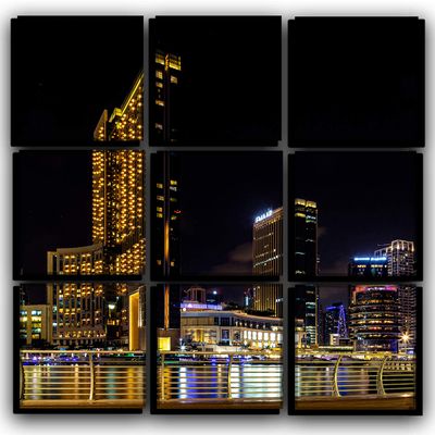 Big 9 Piece Dubai Marina Wall Art Decor Picture Painting Poster Print on Canvas Panels Pieces - Cityscape Theme Wall Decoration Set - Skyscraper Wall Picture for Caf Restaurant 30 by 30 in