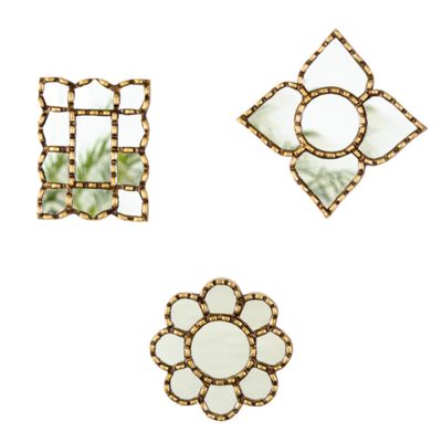 DecorContreras Set of 3 Peruvian Bronze Leaf Mirrors for Wall Decor | Round, Rectangular & Diamond Mirror for home decor