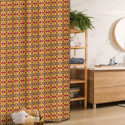 Ambesonne Ethnic Stall Shower Curtain, Antique Medieval Oriental Floral Geometric Royal Classic Vintage Boho, Fabric Bathroom Decor Set with Hooks, 36" W x 72" L, Ruby Earth Yellow Green