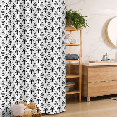 Ambesonne Fleur De Lis Stall Shower Curtain, Abstract Flower Pattern European Western Civilization Inspirations Baroque, Fabric Bathroom Decor Set with Hooks, 36" W x 72" L, Black White