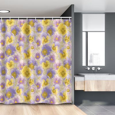 Ambesonne Floral Stall Shower Curtain, Hand Drawn Pansy Flowers Garden Botanical Watercolor Pattern, Fabric Bathroom Decor Set with Hooks, 54" W x 78" L, Lavender Lilac Yellow
