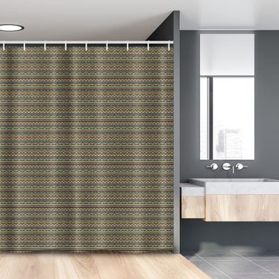 Ambesonne African Stall Shower Curtain, Folkloric Style Geometric Triangles Funky Folk Bohemian Stripes, Fabric Bathroom Decor Set with Hooks, 54" W x 78" L, Pale Coffee and Jade Green
