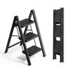 SOLADDER Step Ladder 3 Step Folding, Small Step Stool for Adults, Portable Anti-Slip Iron Stepladder with Wide Pedals for Home and Kitchen Use, Space Saving - Black (300 lbs) view 1