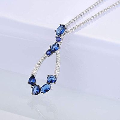 Bansriracha Silver Pendant Fit for Necklace Chain for Women Blue Nano CZ Pendant Pure 925 Sterling Silver Fashion Pendant Jewelry