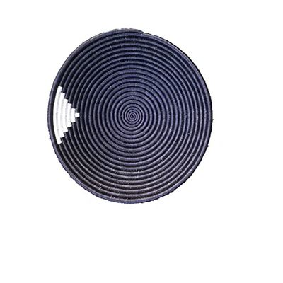 African Basket | Rwanda Basket | Woven Basket | Sweet Grass and Sisal Black & White - 12" x 3"