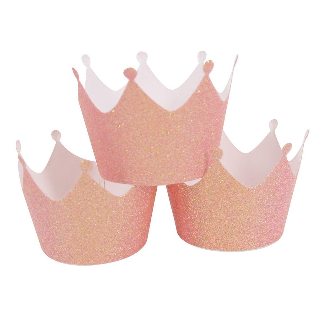 Mybbshower Pale Pink Princess Crown Cupcake Wrappers for Girls Birthday Parties Baby Showers Bridal Showers or Regal Weddings Cup Cake Holder Pack of 36