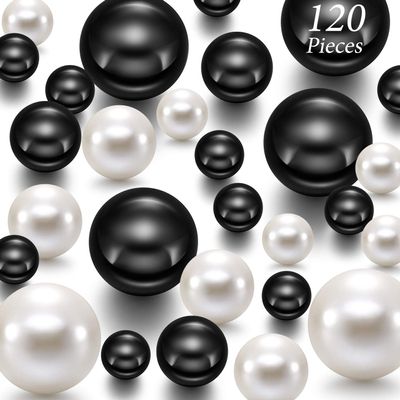 Hicarer 120 Pieces Pearl for Vase Filler Pearl Bead Vase Centerpieces Brush Holder Assorted Round Faux Bead for Crafting, Home Wedding Table Decor 14/20/30 mm(Creamy White, Bright Black)