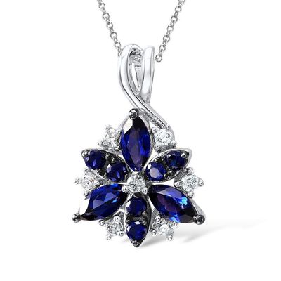 Bansriracha 9Silver Pendant Fit for Necklace Chain for Women Blue Flower Cubic Zirconia Pendant Pure 925 Sterling Silver Pendant Jewelry