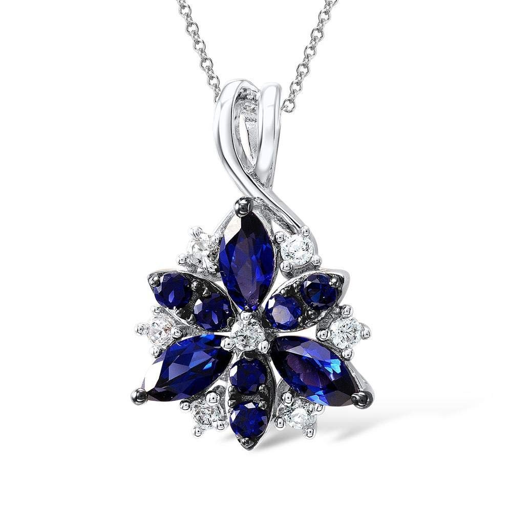 Bansriracha 9Silver Pendant Fit for Necklace Chain for Women Blue Flower Cubic Zirconia Pendant Pure 925 Sterling Silver Pendant Jewelry
