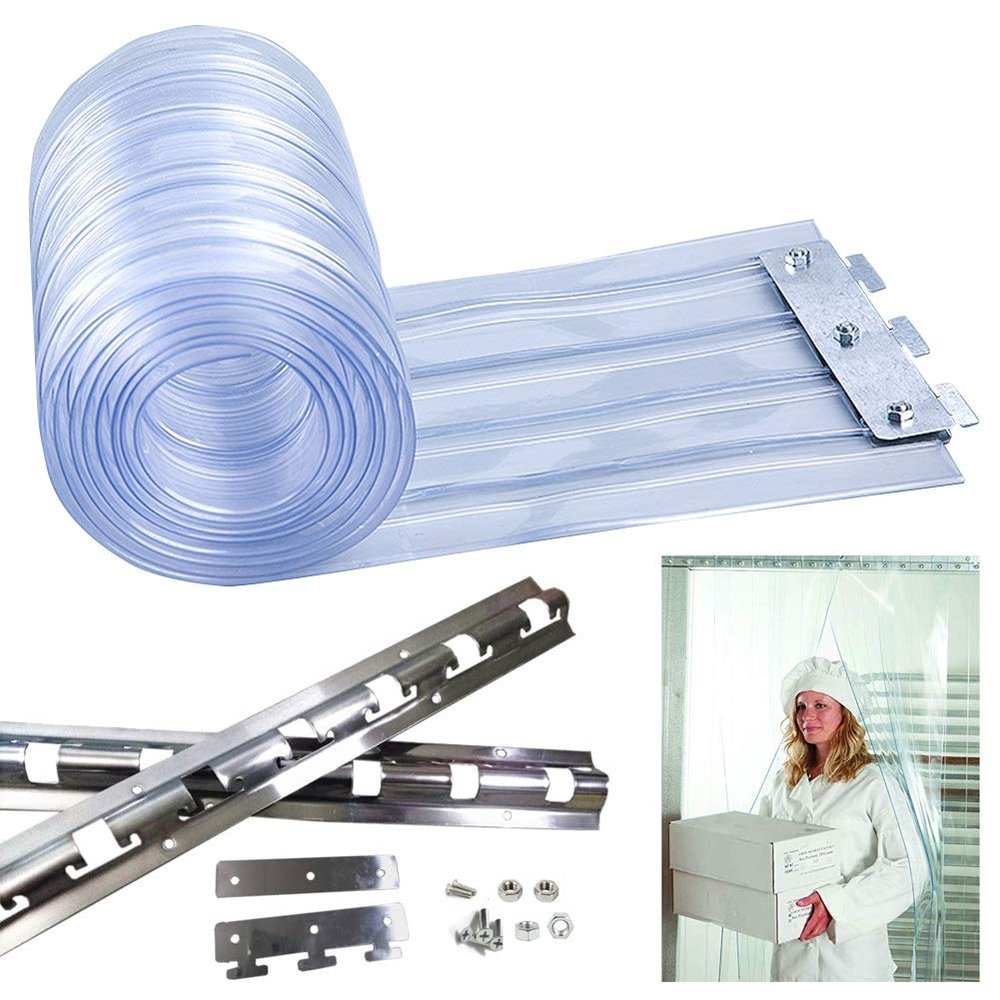 Thermal Insulated Door Curtain PVC Strip Curtain Industrial Resilience Transparent Dust-Proof Soundproof Pre-Assembled with Mounting Kit for Kitchen, Warehouse Lsxiao