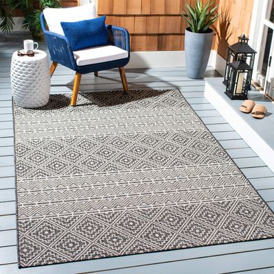 SAFAVIEH Washable Rug Outdoor Courtyard Collection - 2'7" x 5', Black & Grey, Non-Shedding & Easy Cleaning, Ideal for Patio, Backyard, Mudroom (CY8787-37621)