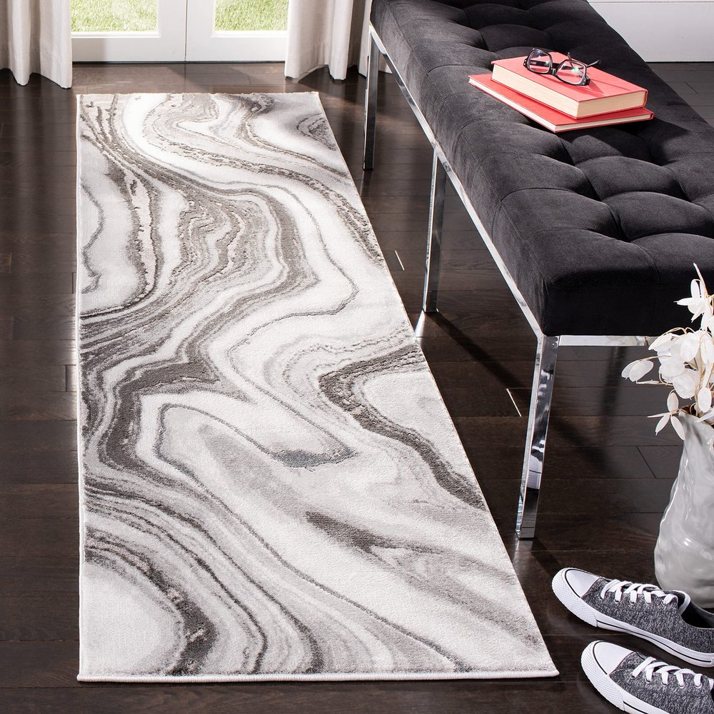 SAFAVIEH Craft Collection Runner Rug - 2'3" x 12', Grey & Silver, Modern Abstract Design, Non-Shedding & Easy Care, Ideal for High Traffic Areas in Living Room, Bedroom (CFT819G)