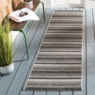 SAFAVIEH Courtyard Collection 2'3" x 8' Black / Grey CY8784 Indoor/ Outdoor-Waterproof Easy-Cleaning Patio Backyard Mudroom Runner-Rug
