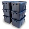 Rubbermaid Roughneck Tote 14 Gal, 6 Pack, Made in USA, Dark Indigo Metallic, Rugged Plastic Stackable Storage Bins with Lids and Handles view 1