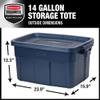 Rubbermaid Roughneck Tote 14 Gal, 6 Pack, Made in USA, Dark Indigo Metallic, Rugged Plastic Stackable Storage Bins with Lids and Handles view 3