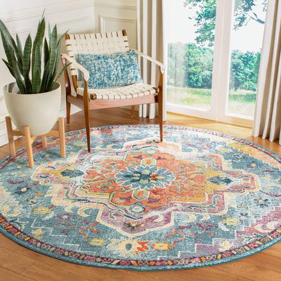 SAFAVIEH Crystal Collection 4' Round Teal/Orange CRS501J Boho Chic Oriental Medallion Distressed Non-Shedding Dining Room Entryway Foyer Living Room Bedroom Area Rug
