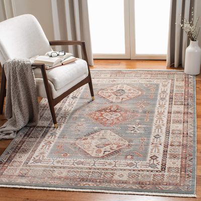 SAFAVIEH Area Rug 8x10 - Herat Collection - Large - Grey & Cream, Oriental Medallion Distressed Design, Non-Shedding & Easy Cleaning, Ideal for Living Room, Bedroom, Office, Dining Space (HRT379F)