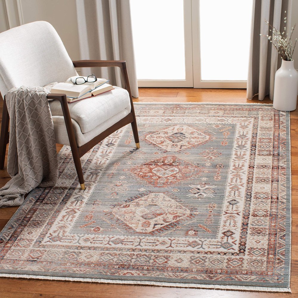 SAFAVIEH Area Rug 8x10 - Herat Collection - Large - Grey & Cream, Oriental Medallion Distressed Design, Non-Shedding & Easy Cleaning, Ideal for Living Room, Bedroom, Office, Dining Space (HRT379F)