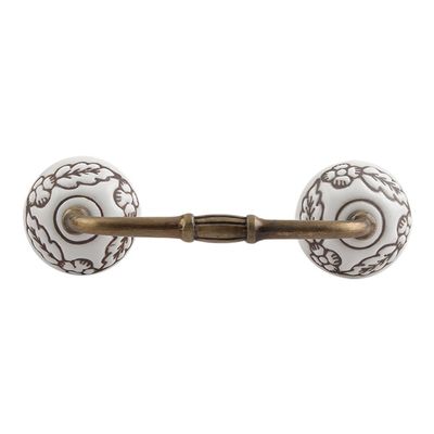 Indian Shelf 1 Pack Ceramic White Cabinet Pulls Floral Vintage Kitchen Drawer Handles Door Dresser Handles Antique Hardware 4" Hole to Hole -BH-75-CK-1356