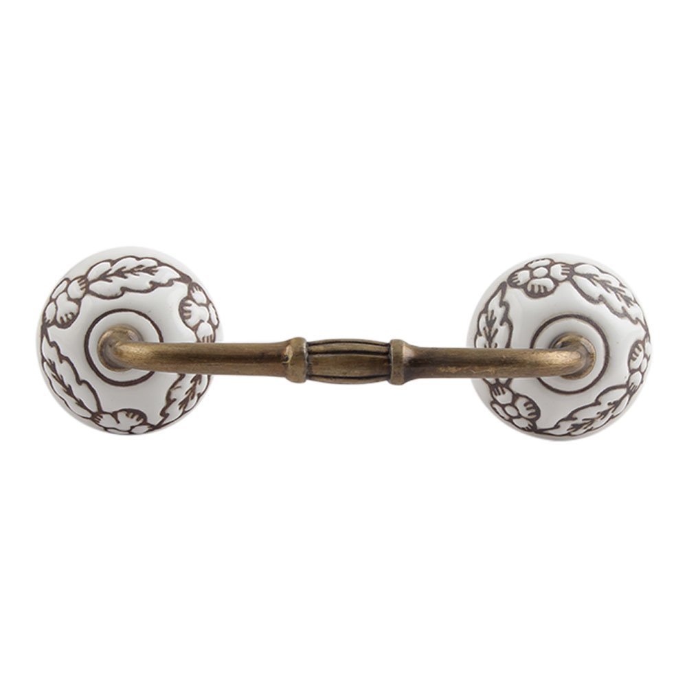 Indian Shelf 1 Pack Ceramic White Cabinet Pulls Floral Vintage Kitchen Drawer Handles Door Dresser Handles Antique Hardware 4" Hole to Hole -BH-75-CK-1356