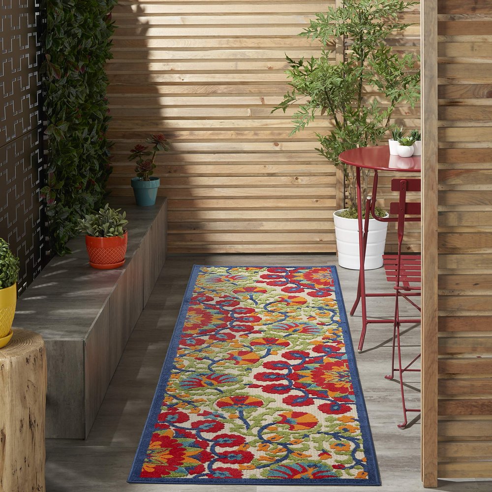 Nourison Home Aloha Red Multicolor 2' x 6' Area Rug - Easy Clean, Non Shedding, Bed Room, Living Room, Dining Room, Kitchen (6' Runner)