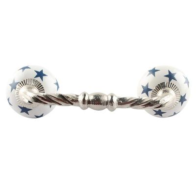Indian Shelf 1 Pack Iron Blue Drawer Pulls T Bar Vintage Kitchen Cabinet Handles Silver Hardware 4" Hole to Hole Dresser Door Handle -BH-683-CK-1603