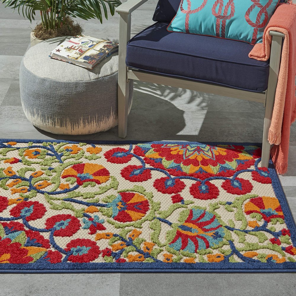 Nourison Home Aloha Red Multicolor 2'8" x 4' Area Rug - Easy Clean, Non Shedding, Bed Room, Living Room, Dining Room, Kitchen (3' x 4')